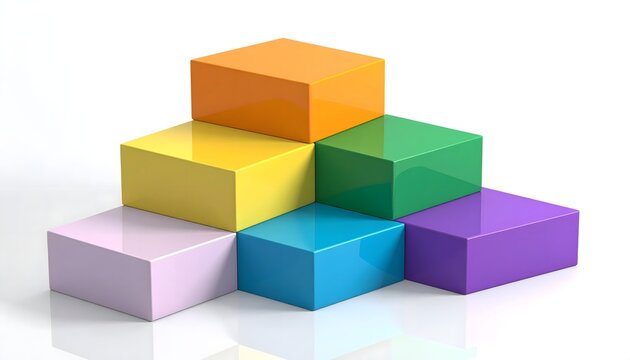 3D stacked cubes or boxes in vibrant colors forming a 5-step pyramid shape, ideal for infographic templates or a business presentation.