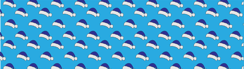 Fototapeta premium blue hat, Santa, pattern on a blue background