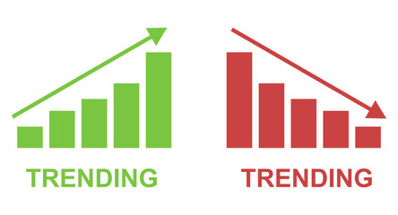 Business growing bar graph icon arrow symbol. Growth and decline graphs and charts icons. Profit growing icon symbol. Diagram bar. increase and decrease chart icons