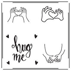 hug me hand drawn silhouette, hug me hand drawn illustration , hug me hand draw clipart, black hug me hand drawn, hug me hand drawn illustration on white background, 		
