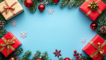 Festive gift arrangement christmas celebration image colorful background top-down view holiday spirit