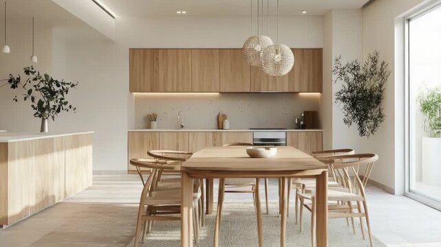 Video A cozy dining room with a wooden table and chairs