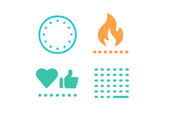 Abstract icons representing time, energy, social engagement, and data visualization