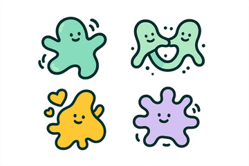 Colorful abstract blob characters with smiling faces and playful movement