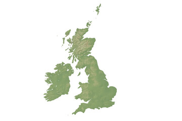 Naklejka premium Map of british isles showing topography and geography of united kingdom and ireland with transparent background