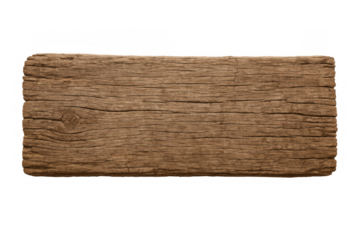 Old rustic wooden plank creating a blank sign space, weathered brown wood texture with copy space on transparent background