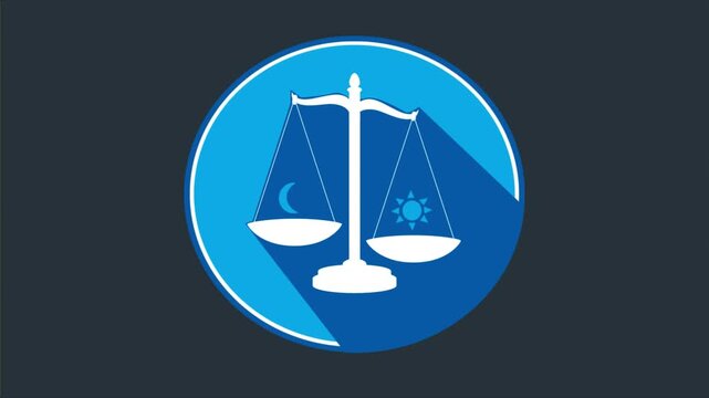 justice blue glossy icon on gray background .lawyers legal law firm logo animated video in 4K .