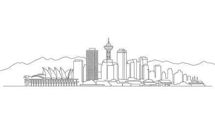 Fototapeta premium Vancouver Urban Skyline in Minimalist Outline, Vector Cityscape Illustration Featuring Iconic Landmarks, Ideal for Travel, Tourism, Architectural, and Modern Creative Design Uses