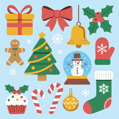 Obraz premium Festive Christmas Icons and Elements for Holiday Greetings and Decorations