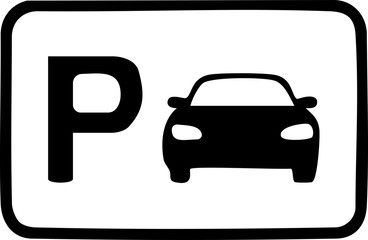 Parking Sign Icon: An iconic parking symbol featuring a bold P and a simplified car silhouette, clearly indicating a designated parking area and symbolizing convenience.
