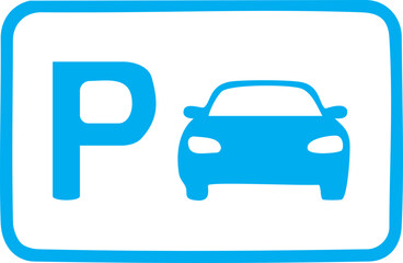 Parking Sign Icon: A clear and concise parking sign icon, rendered in a solid light blue color, serves as a universal symbol for designating car parking areas.