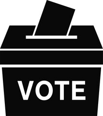 Black silhouette of a ballot box with the word VOTE vote voting