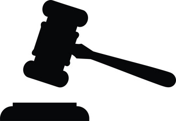 Black silhouette of a gavel and sound block on white background judge justice