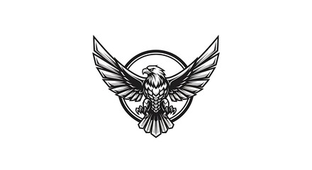Obraz premium Majestic eagle with outstretched wings in a circular emblem.