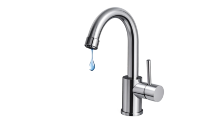 Isolated Shiny Silver Faucet with Dripping Water Drop
