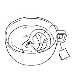 Ear in Teacup – Surreal Conceptual Line Art Illustration