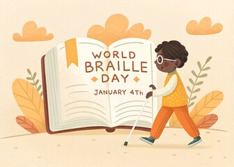 World braille day celebration with a child reading a book