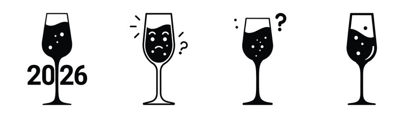confused champagne glass 2026 silhouette funny vector illustration