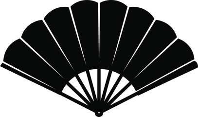 Black Silhouette of an Open Folding Fan on a White Background hand fan accessory