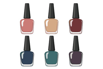 Obraz premium Set of six colorful nail polish bottles for beauty, manicure, and cosmetic concepts