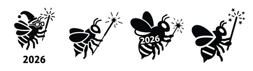 funny bee holding sparkler silhouette funny vector illustration