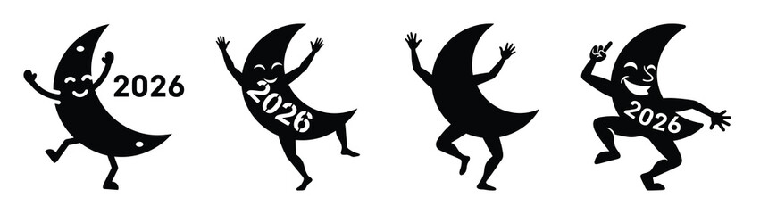 funny moon dancing 2026 silhouette funny vector illustration