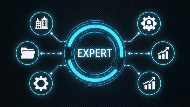 Glowing digital expert concept interface with business strategy icons - Powered by Adobe