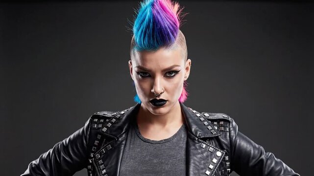 Young punk woman with colorful mohawk