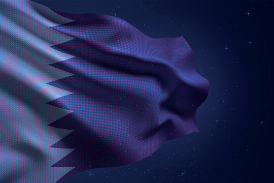 Qatar digital LED waving flag on dark starry background