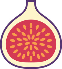 Cut Fig Fruit with Visible Seeds and Purple Outline abstract background