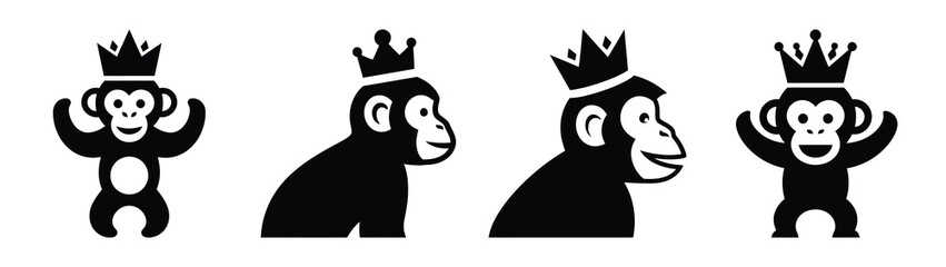 happy monkey wearing crown silhouette funny vector illustration