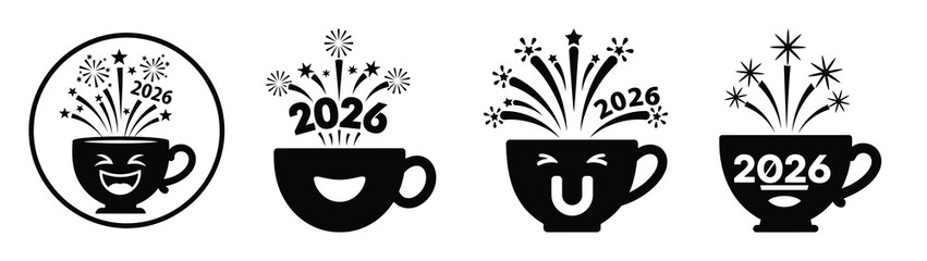 laughing teacup fireworks 2026 silhouette funny vector illustration