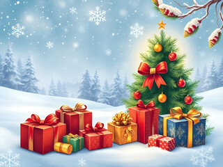 christmas tree, gifts, winter, holiday, celebration, christmas lights, ornaments, snow, festive, pine tree, wrapped presents, bows, ribbons, stockings, decorations, snowflakes, cozy, fireplace, christ