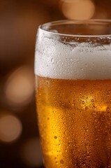 Refreshing Golden Beer in a Glass With Bubbles and Foam at a Bar