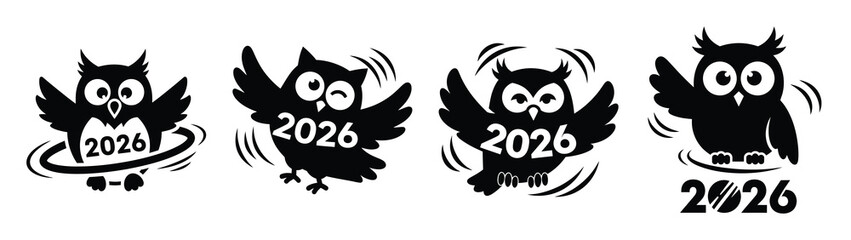 silly owl spinning 2026 silhouette funny vector illustration