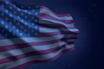United States digital LED waving flag on dark starry background