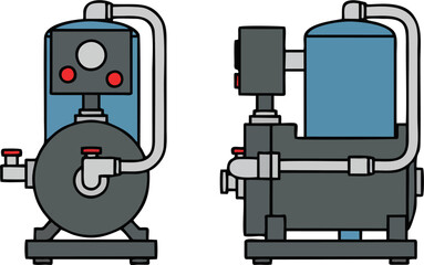 Front and Side Water Compressor Vector Illustration – Minimal Industrial Machine Isolated