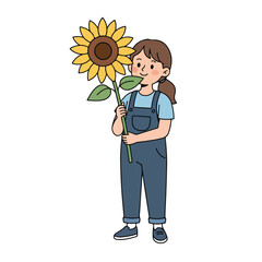 girl holding Sunflower Illustration