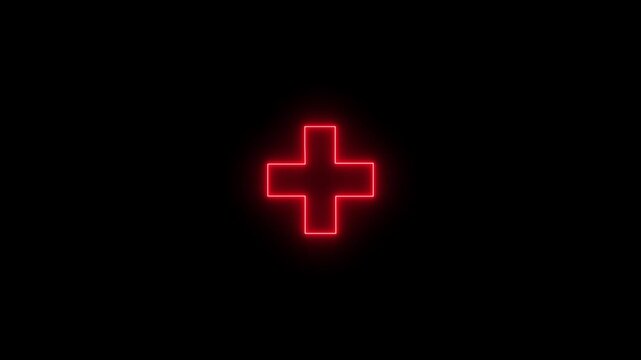 Medical Cross Neon Icon &ndash; Emergency First Aid Health Care Safety Symbol Illustration