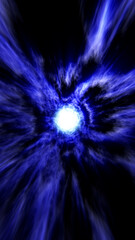Bright blue light tunnel with fast streaks, cloudy textures and a glowing core creating a powerful sci-fi warp effect in deep space darkness.