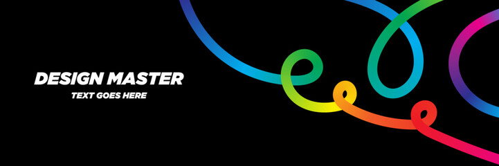 Abstract  Color Gradient Lines on a Black Background. Curved Shapes - For Pattern Design and Posters. Vector Doodle Ribbons