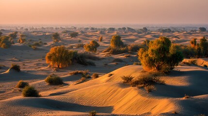 Cholistan Desert Pakistan vast sandy plains wind shaped dunes desert vegetation and nomadic lifestyle sunrise casting dramatic shadows