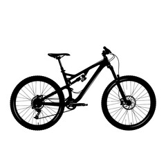 Fototapeta premium Black silhouette of a full suspension mountain bike isolated on white background