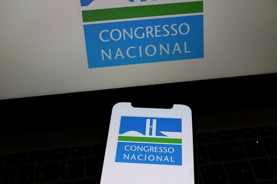 Brazilian National Congress. Congresso Nacional do Brasil logo on smartphone screen.