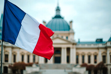Drapeau de la France flottant dans la ville