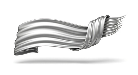 Abstract metallic silver brush stroke with flowing wavy texture and frayed ends isolated on white background for design elements