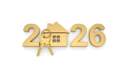 Golden 2026 with a house icon and keys, symbolizing future home ownership.