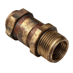 Metallic Pipe Connector: A close-up view of a robust metallic pipe connector, showcasing intricate threads and weathered textures that evoke industrial strength and functional design.