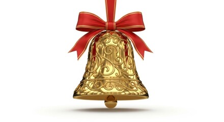 Ornate golden bell adorned with a festive red bow for holiday celebrations