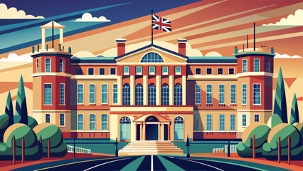 Artistic illustration of the old British military headquarters in Bristol, featuring precise structural lines, iconic façade, and historically significant design elements